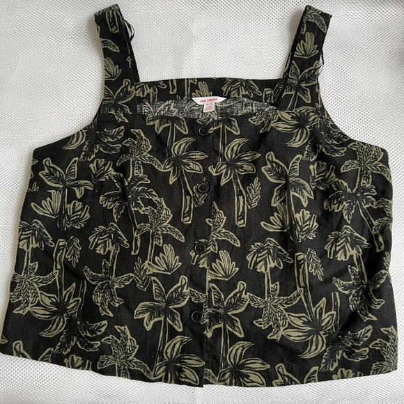 Joe Fresh Top Sleeveless Blouse XL Straps Dark Green Palm Trees Linen Cotton New - Picture 2 of 8
